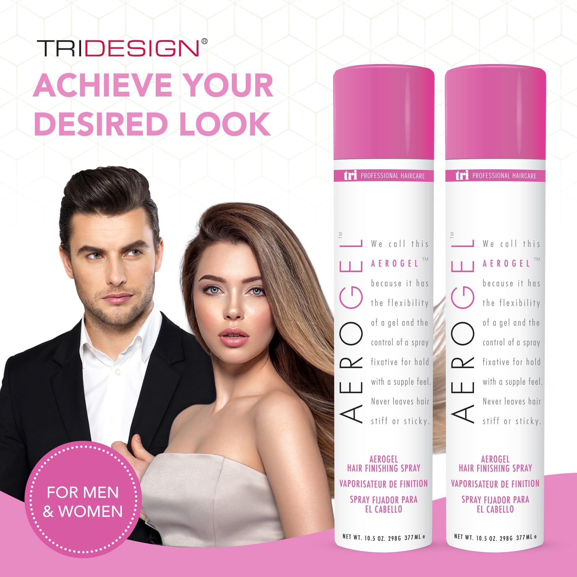 TRIDESIGN Aerogel Hairspray – Strong Hold, Flexible Finish, Volumizing Hair Finishing Spray (10.5 oz) Pack of 2