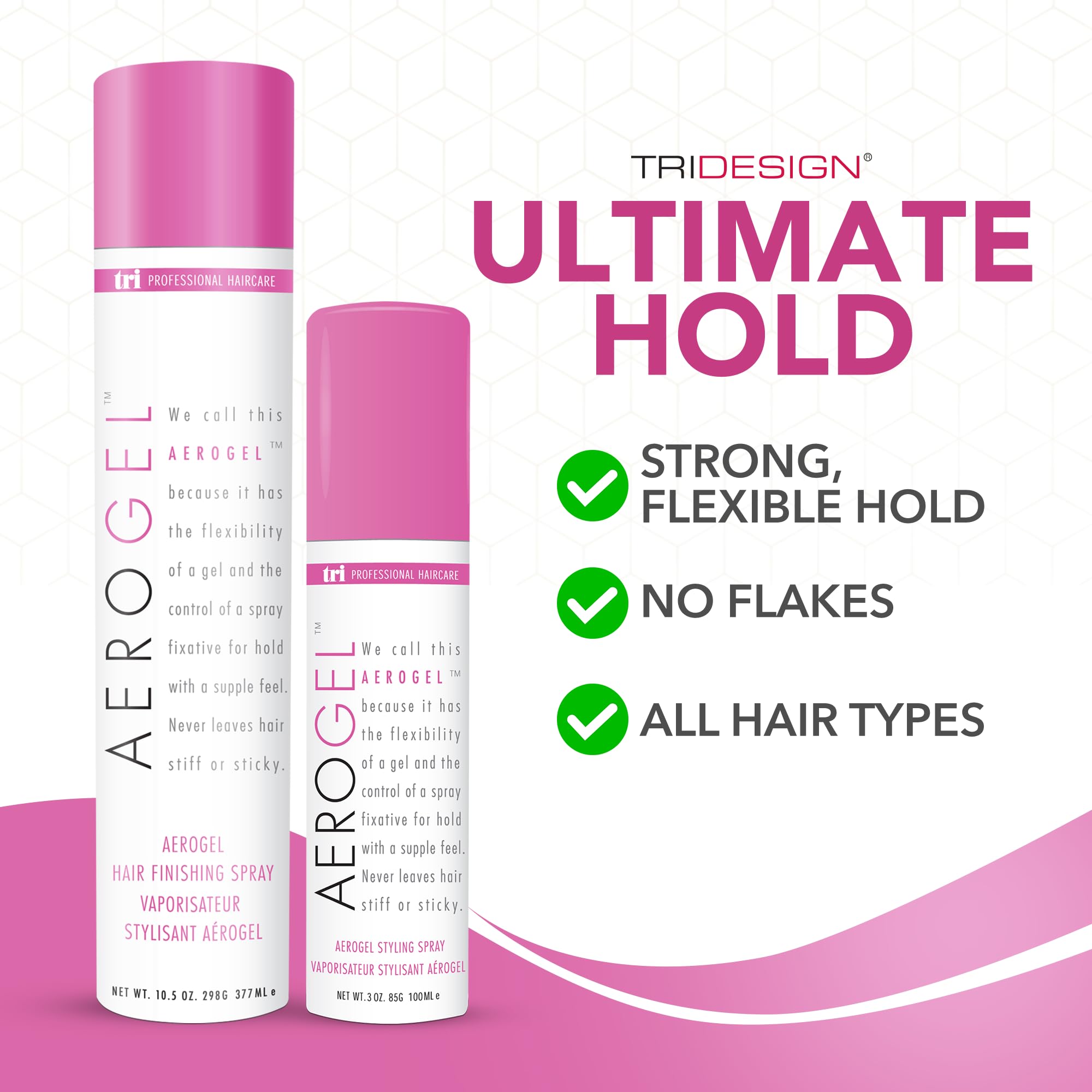 TRI Design Aerogel Hairspray – Strong Hold, Flexible Styling, Non-Sticky Finish (Pack of 2: 3 oz & 10.5 oz)