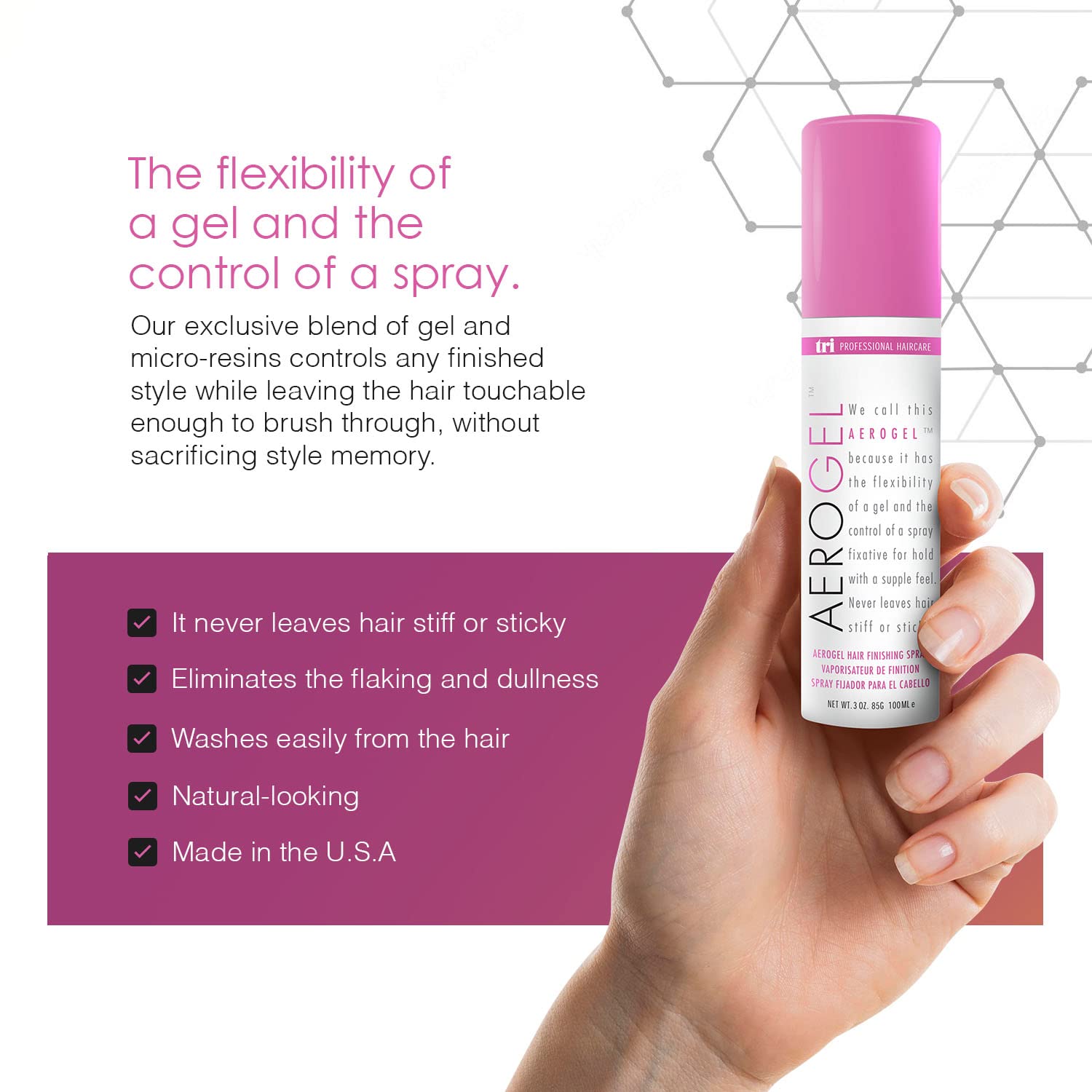 TRIDESIGN Aerogel Hairspray – Strong, Flexible Hold, Shine, and Volume (Travel Size 3 Oz)