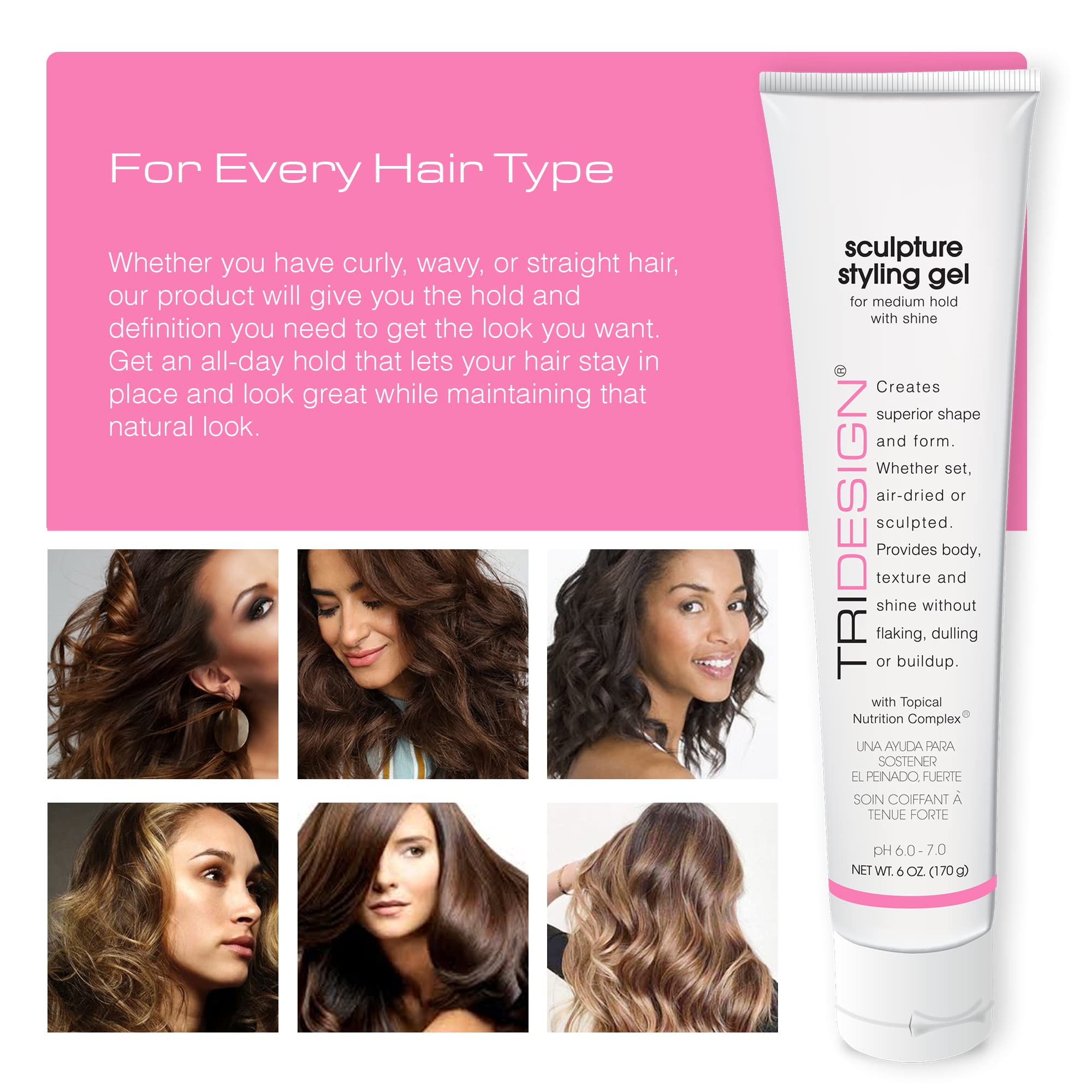 TRIDESIGN Sculpture Hair Styling Gel – Strong Hold, Flake-Free Shine, Wet Look, Curl Definition | 6 oz Pack of 2