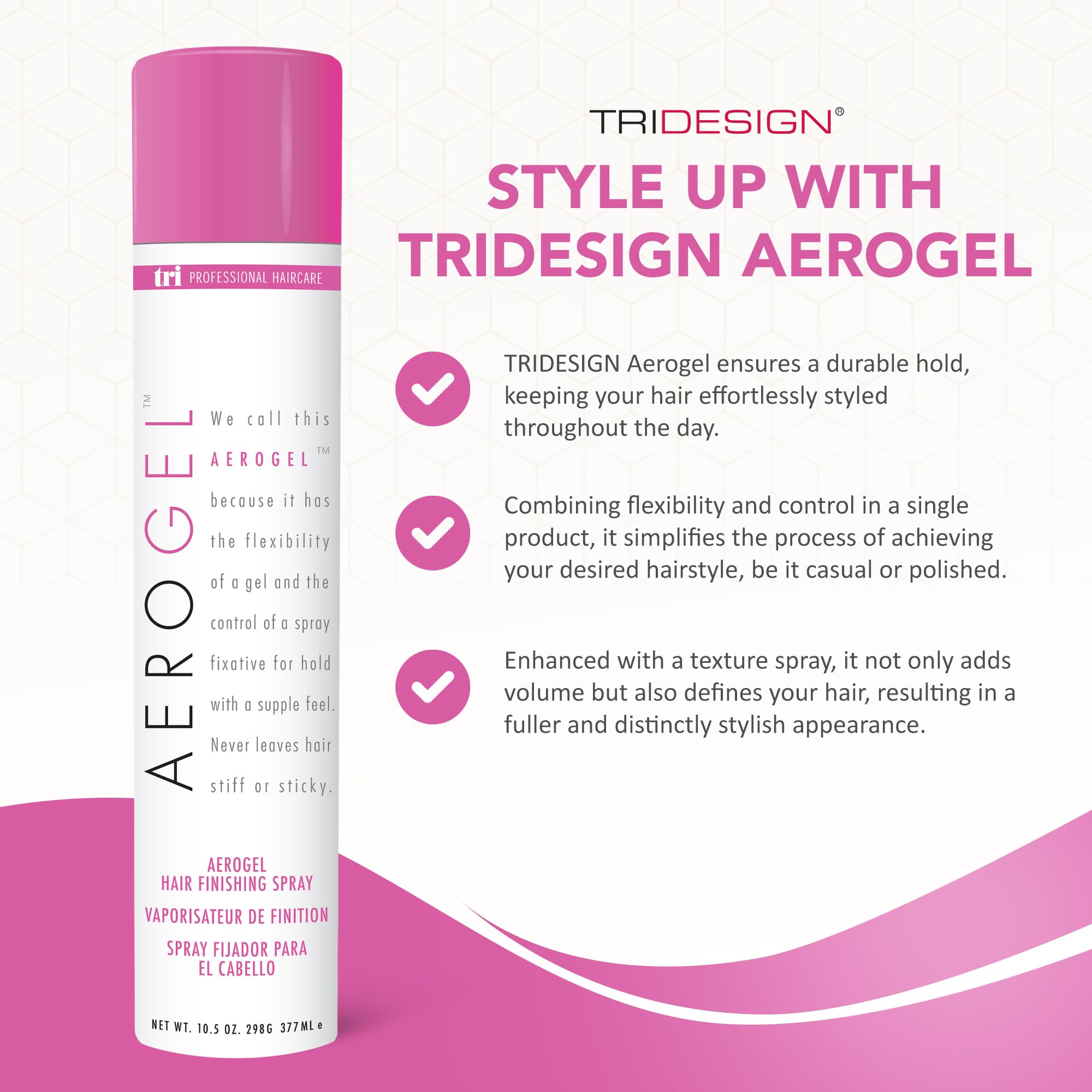 TRIDESIGN TRI Design Aerogel Hairspray – Strong Hold, Volumizing, Non‑Sticky (Pack of 4, 10.5 oz)
