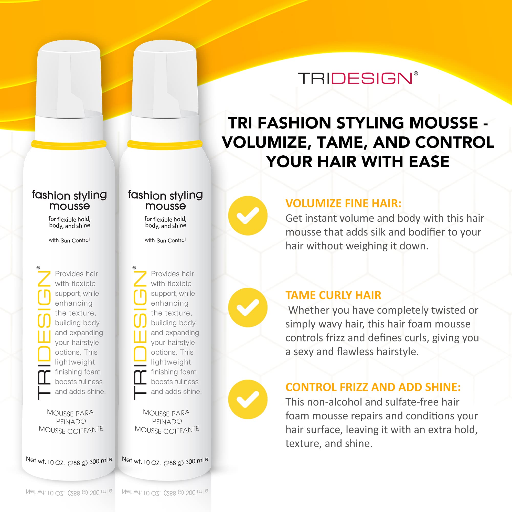 TRI Fashion Volumizing Mousse for Wavy Hair – Tame Curls, Frizz Control & Shine (2 Pack) | TRIDESIGN