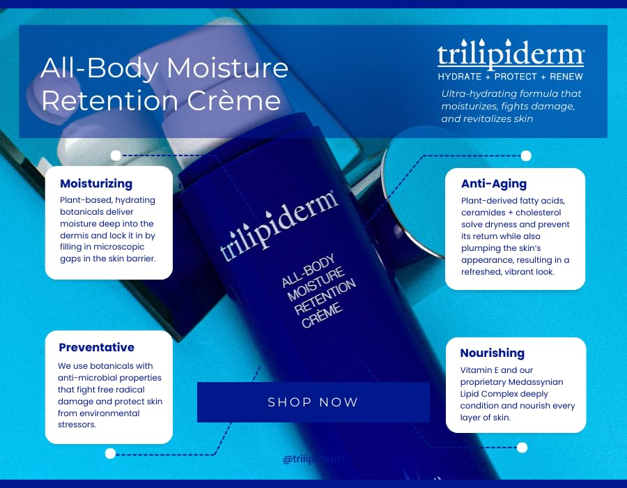 Trilipiderm All-Body Moisture Retention Crème – Lightweight Plant-Based Hydration, 8 oz