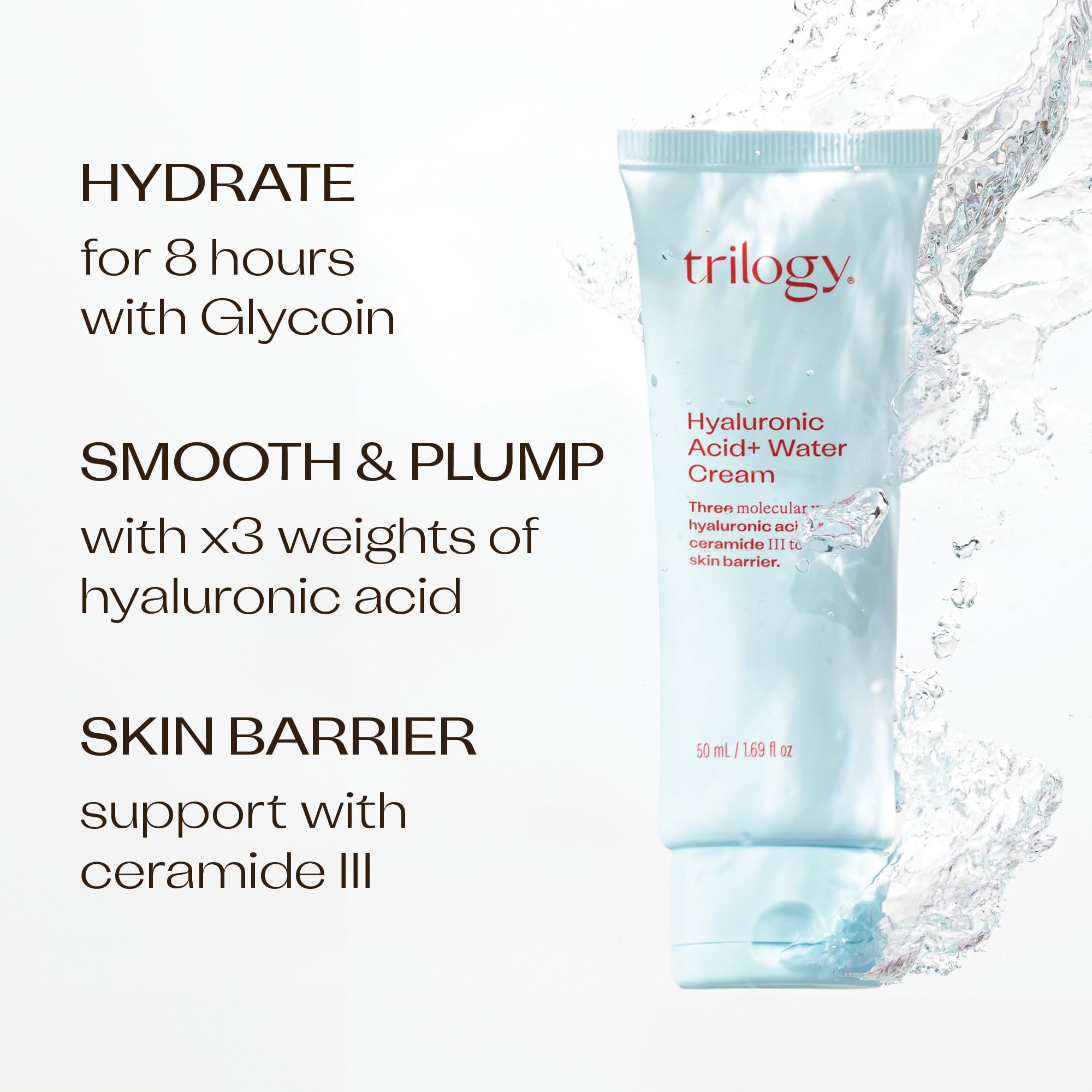 Trilogy Hyaluronic Acid+ Water Cream — Lightweight Hydration with Ceramides & Glycoin (1.69 fl oz)
