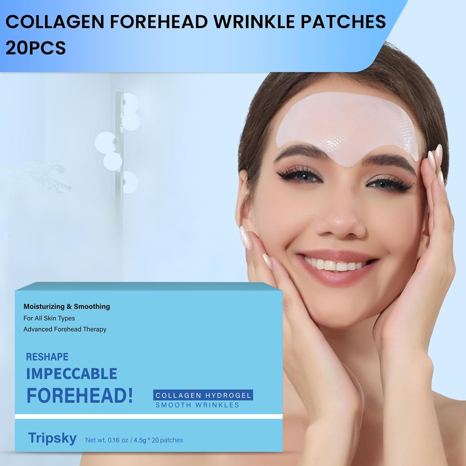 Tripsky Forehead Wrinkle Patches – Collagen Jelly Patches 20pcs