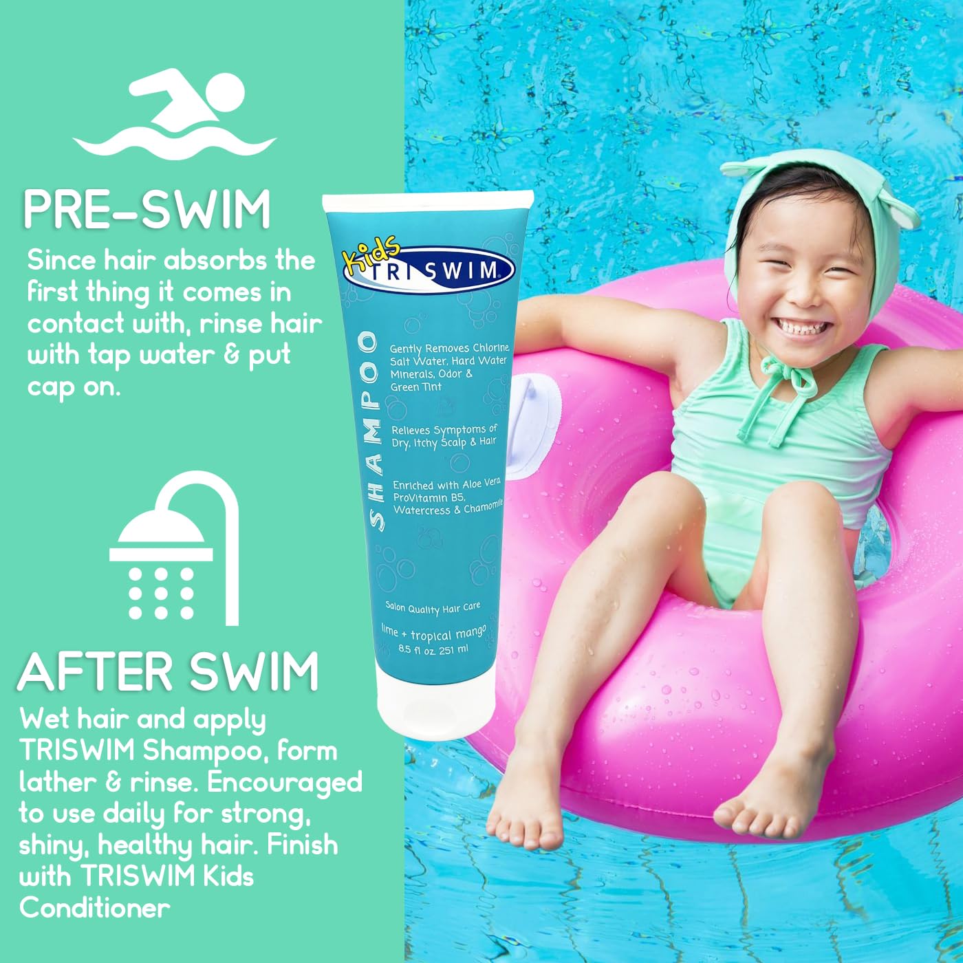 TRISWIM Kids After Swim Pack – 4-Piece Travel Set (8.5 oz each) for Chlorine Removal