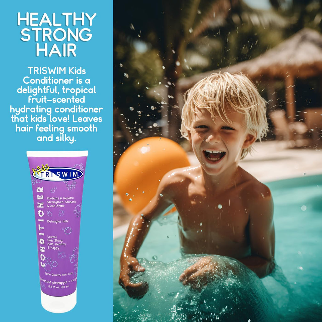 TRISWIM Kids Swim Suds & Conditioner Set – Tear-Free 2-in-1 Chlorine Removal for Hair & Skin, 8.5 fl oz Each