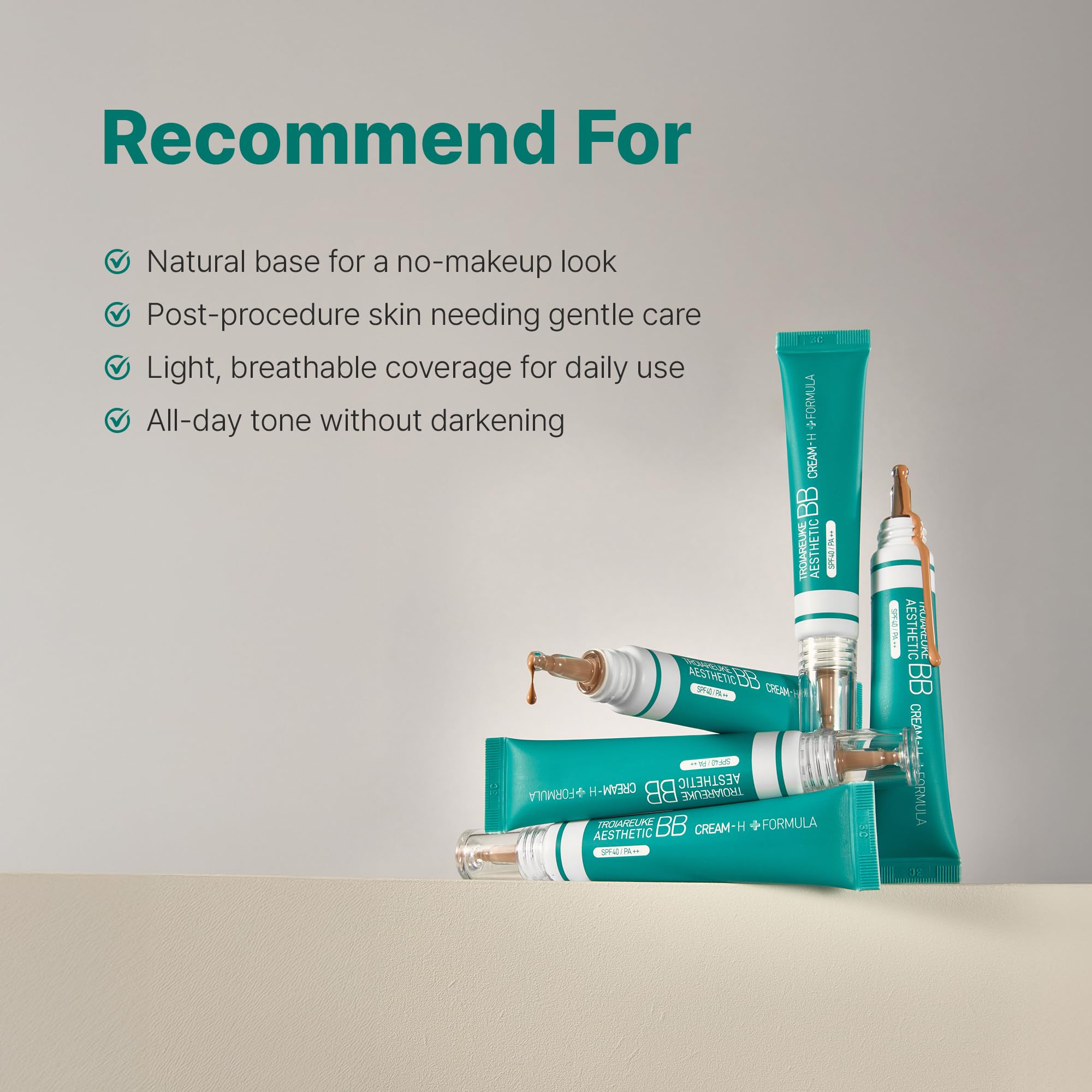 TROIAREUKE Aesthetic BB Cream H+ Formula SPF40+ PA++ | Lightweight Tinted Moisturizer for Dry Skin