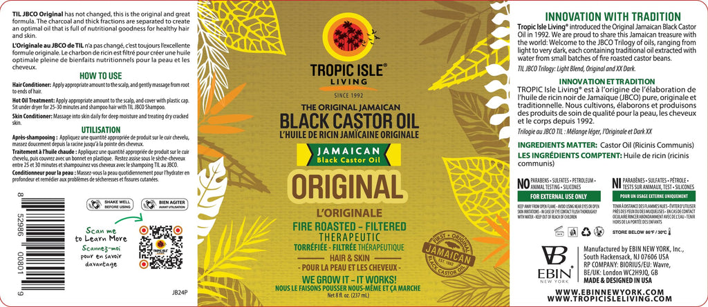 Tropic Isle Living Jamaican Black Castor Oil 8oz – Hair Growth, Skin Conditioning & Brow/Lash Care