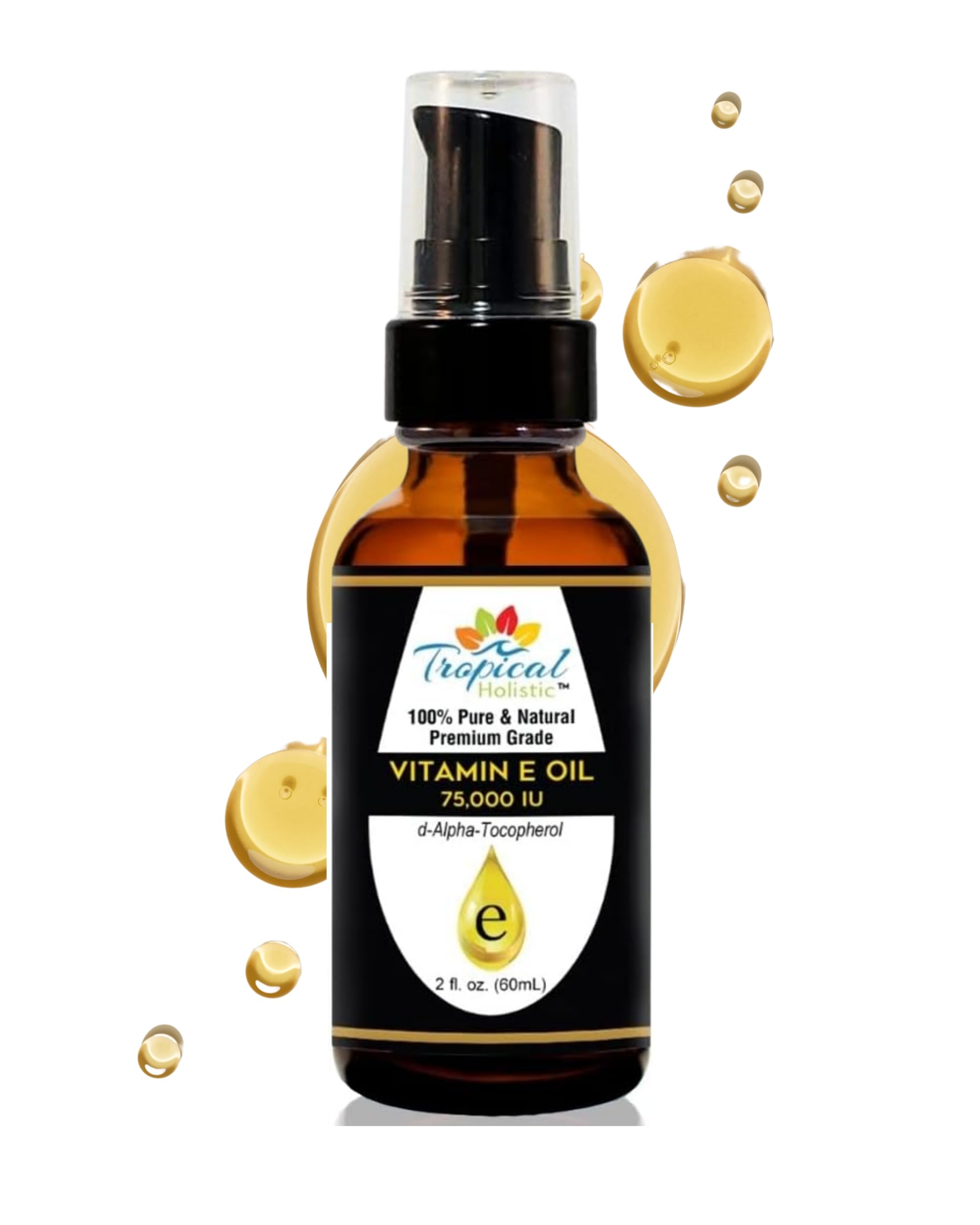 Tropical Holistic Vitamin E Oil – 75,000 IU, 100% Pure, 2 oz | Skincare for Face, Hair, Nails