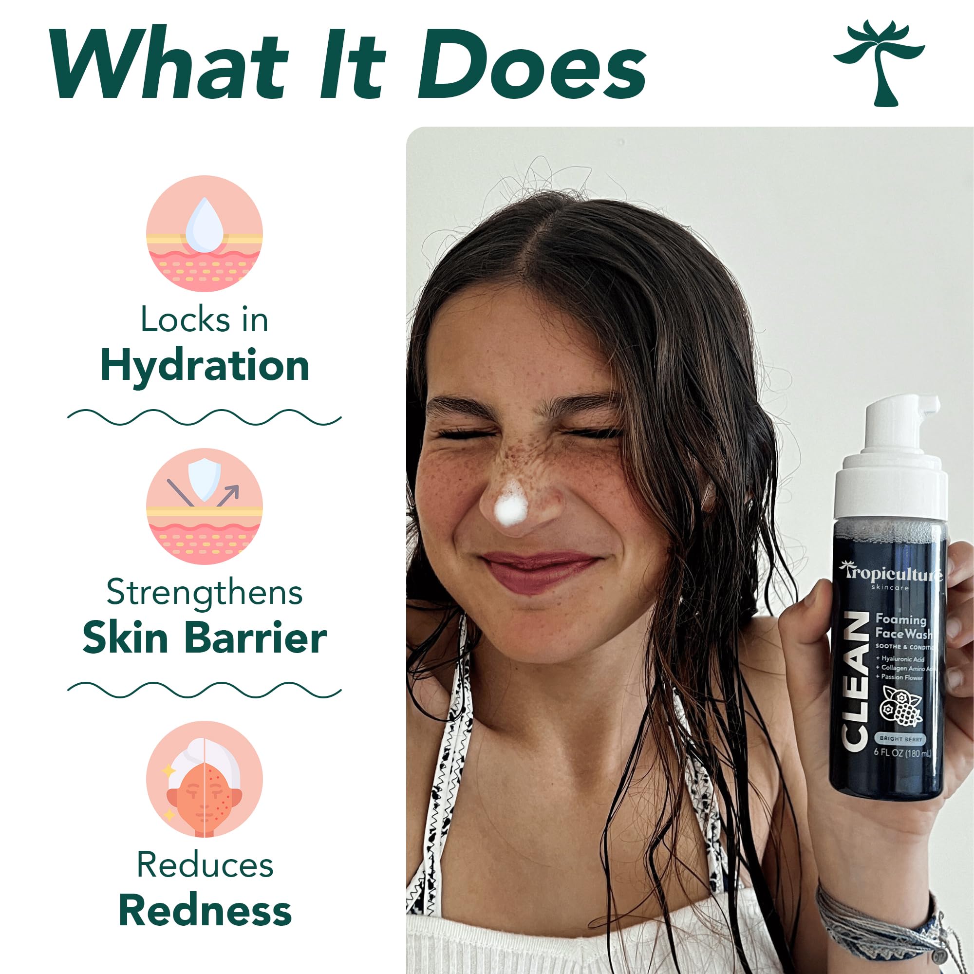 Tropiculture Clean Foaming Face Wash for Teens, Tweens & Kids | Bright Berry Hydrating Facial Cleanser
