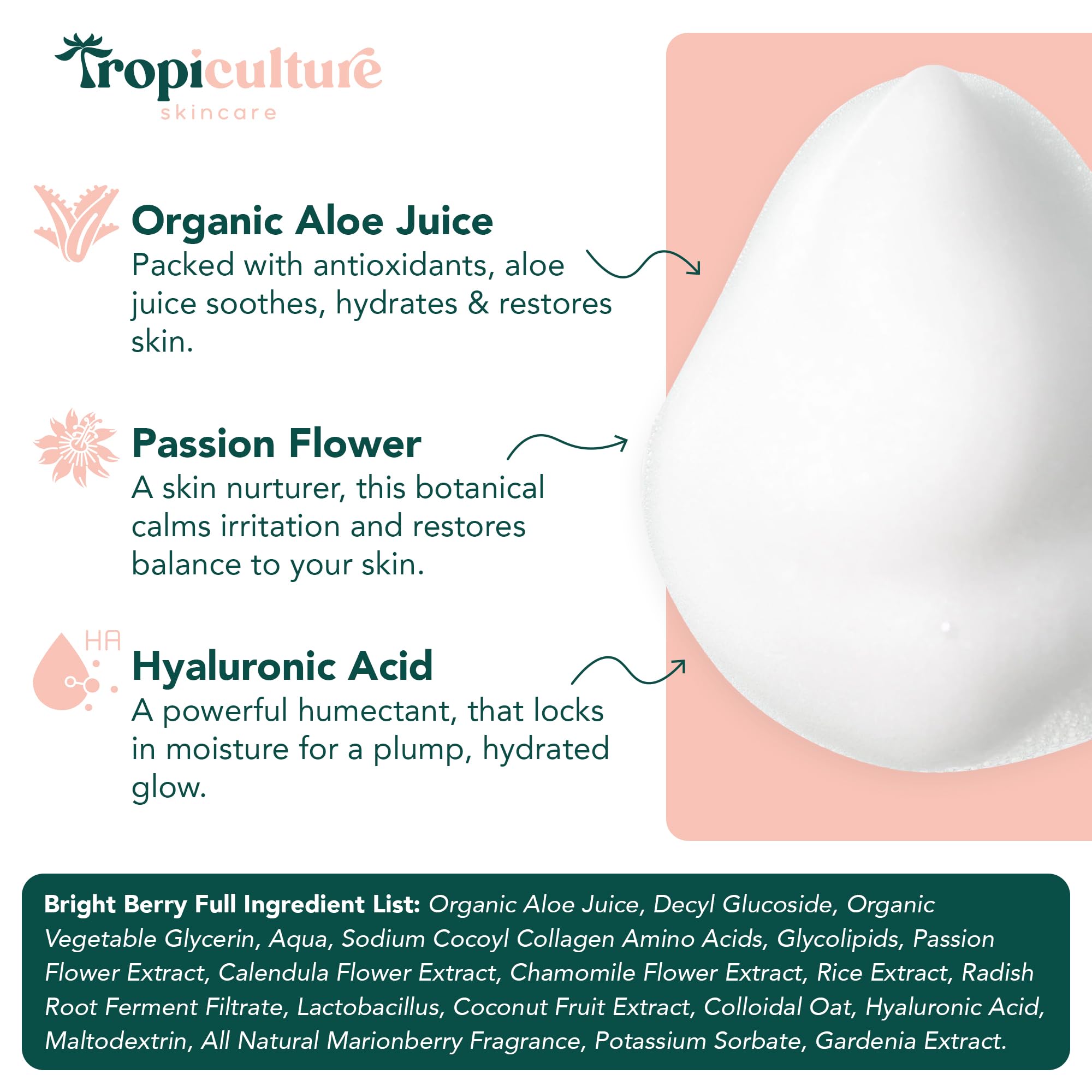 Tropiculture Clean Foaming Face Wash for Teens, Tweens & Kids | Bright Berry Hydrating Facial Cleanser