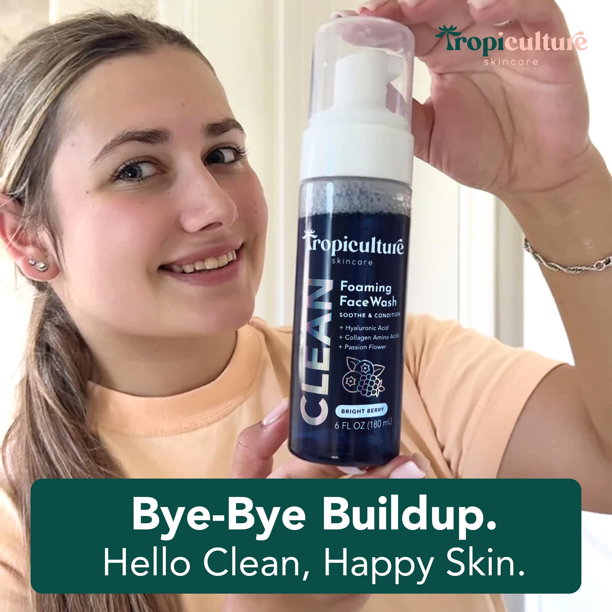 Tropiculture Clean Foaming Face Wash for Teens, Tweens & Kids | Bright Berry Hydrating Facial Cleanser