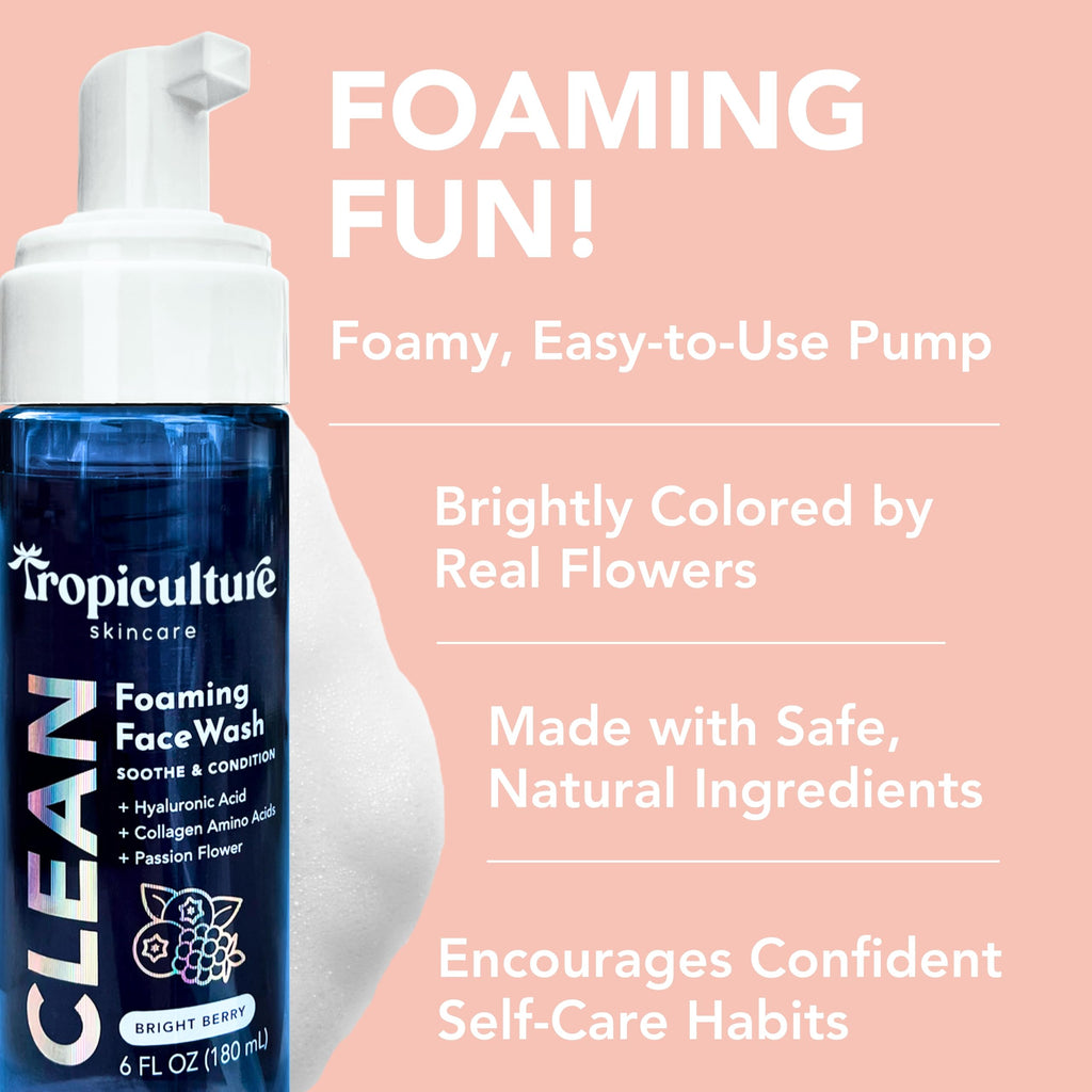 Tropiculture Clean Foaming Face Wash for Teens, Tweens & Kids | Bright Berry Hydrating Facial Cleanser