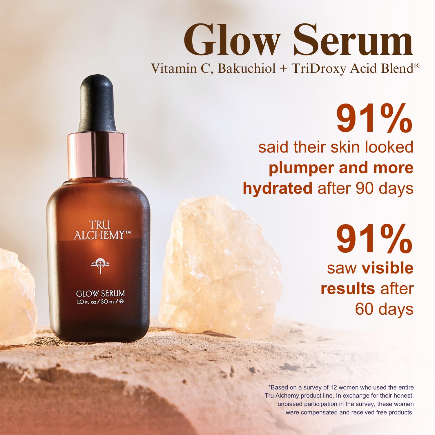Tru Alchemy Vitamin C Glow Serum – Hydrating Brightening Serum with Bakuchiol, Glycolic & Lactic Acid | 1 fl oz