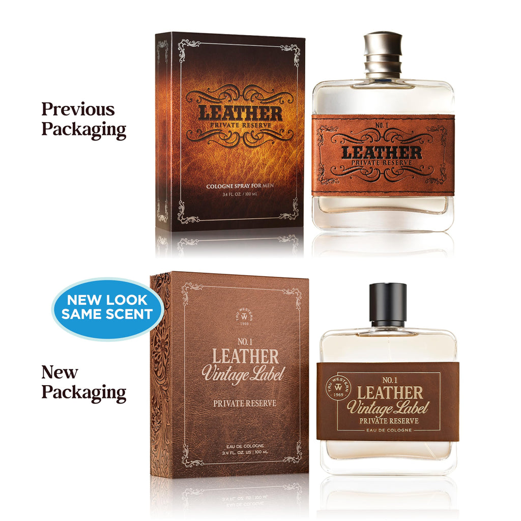 Leather No. 1 by Tru Western | Vintage Label Private Reserve 3.4 oz | Sun Aged Leather, Cedarwood, Clementine