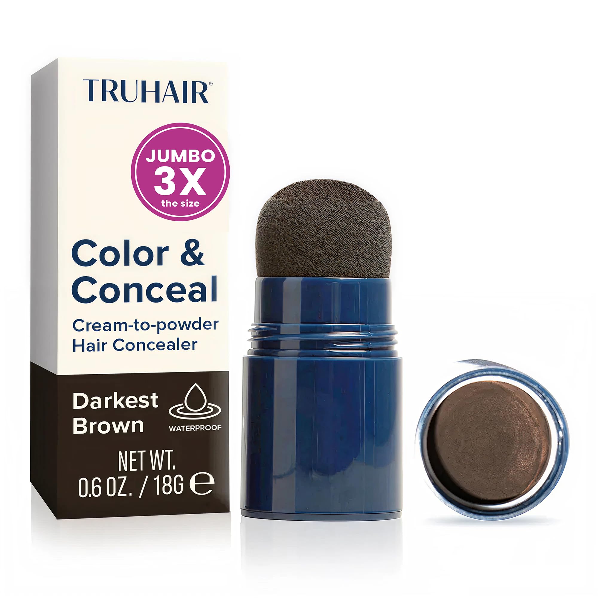 TRUHAIR Jumbo Color & Conceal – Waterproof Root Touch Up Hair Color for Gray Coverage