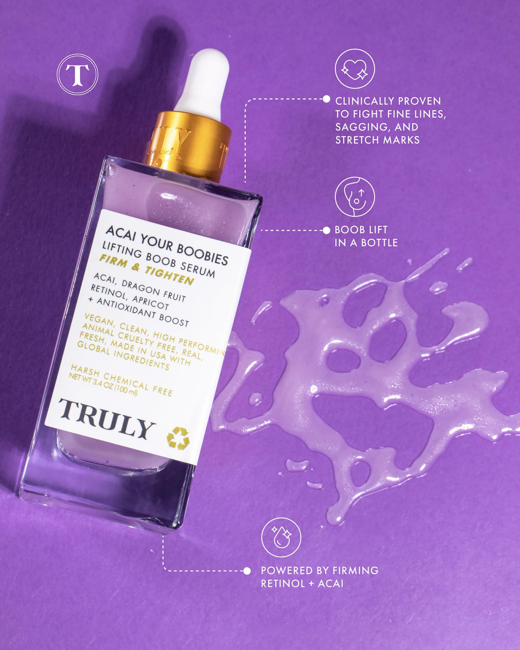 Truly Beauty Acai Your Boobies Serum – Bust Firming, Skin Elasticity, 3.1 oz