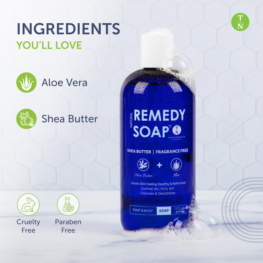 Truremedy Naturals Shea Butter No Fragrance Body Wash – Hydrating Shower Gel with Aloe, Rosemary, Jojoba (12 oz)