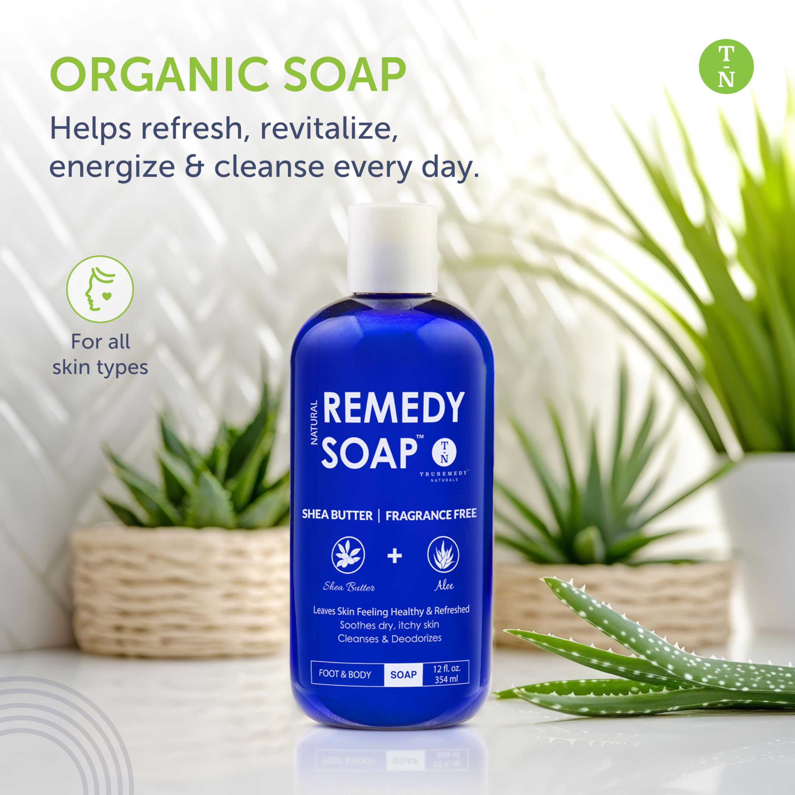Truremedy Naturals Shea Butter No Fragrance Body Wash – Hydrating Shower Gel with Aloe, Rosemary, Jojoba (12 oz)