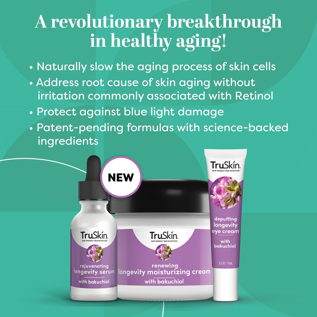 TruSkin Longevity Moisturizing Cream – Bakuchiol & Snow Algae, Gentle Retinol Alternative, Firmer-Looking Skin | 2 fl oz