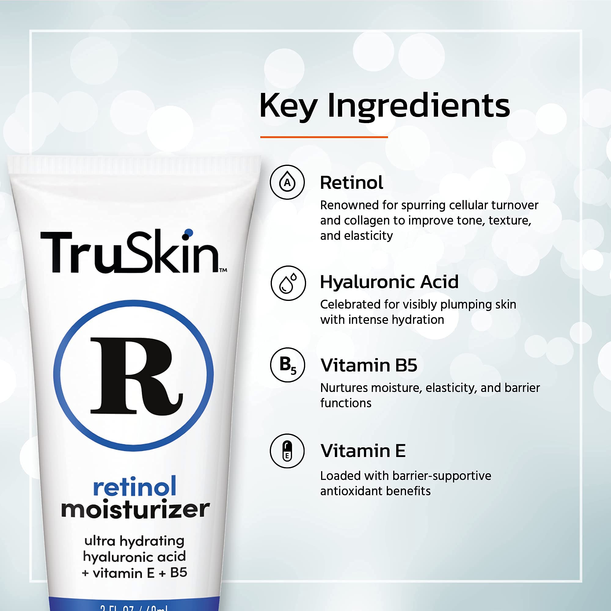 TruSkin Retinol Face Moisturizer with Hyaluronic Acid & Vitamin E – 2 oz