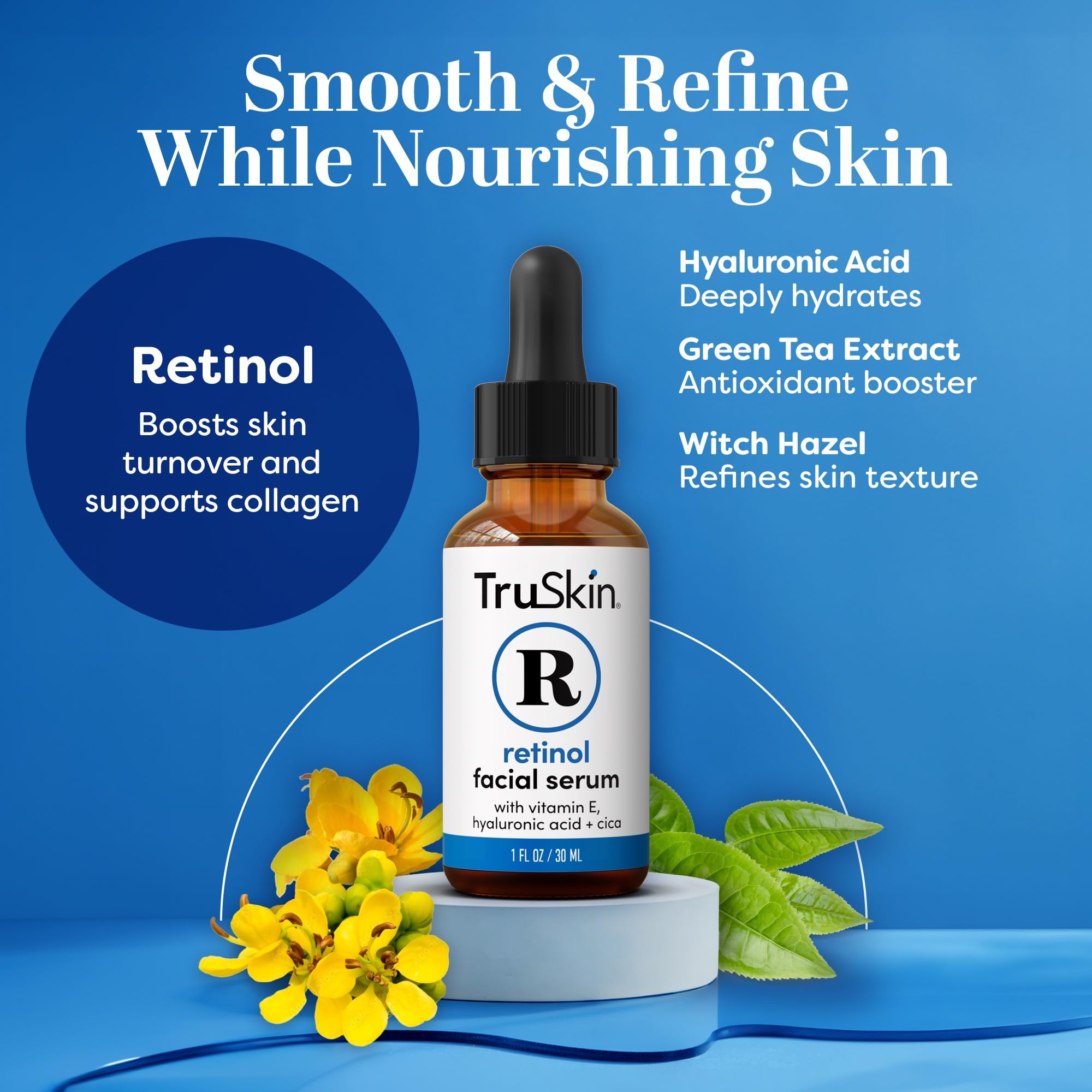 TruSkin Retinol Serum for Face – Gentle Nighttime Anti-Aging with Hyaluronic Acid, Cica & Vitamin E | 1 oz