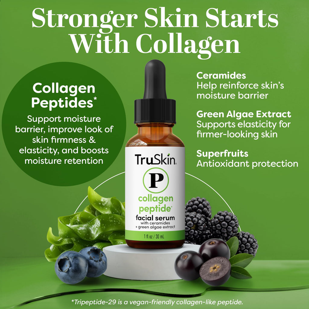 TruSkin Peptide Serum for Face – Pro-Collagen Multi-Peptide with TriPeptide-29 & Ceramides | Firmer-Looking Skin | 1 oz