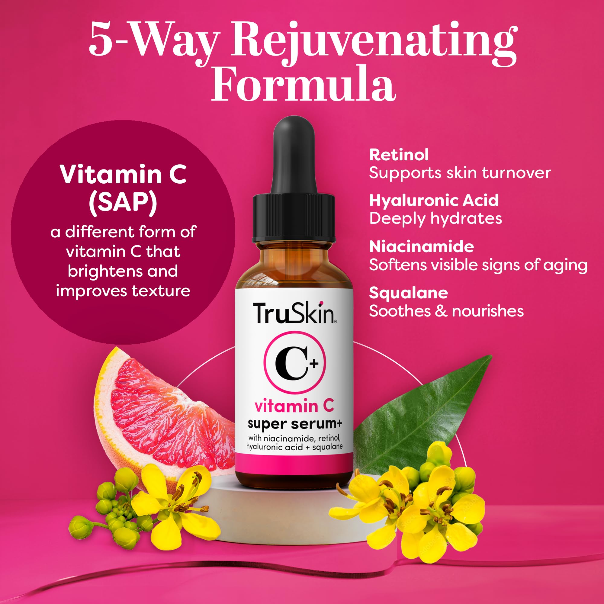 TruSkin Vitamin C Super Serum for Face – All-in-One Anti-Aging Serum with Vitamin C, Retinol, Niacinamide, Hyaluronic Acid & Squalane | 2 Oz