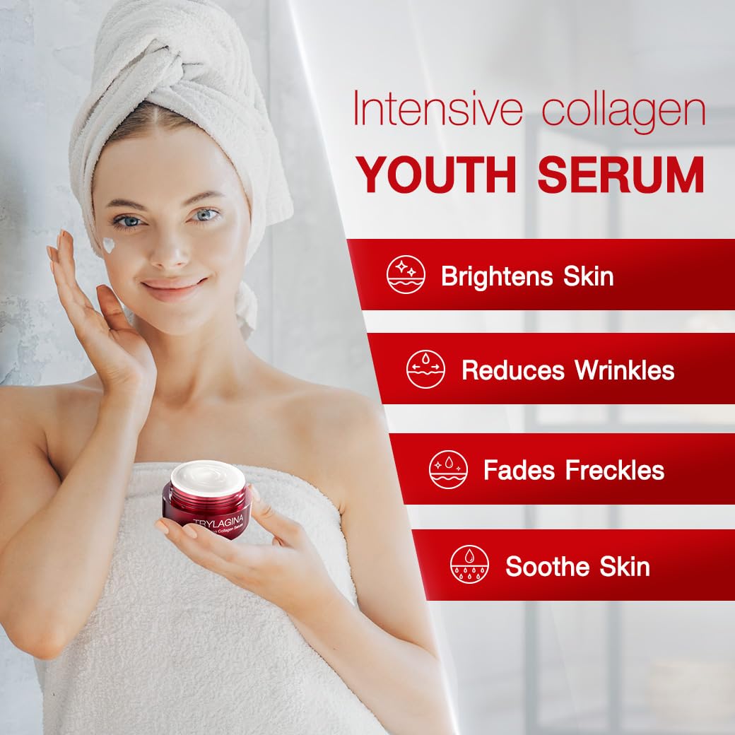 Trylagina 12X Age-Defying Collagen Serum — Anti-Aging Night Cream for Women, Hydration & Brightening (1.05 oz)