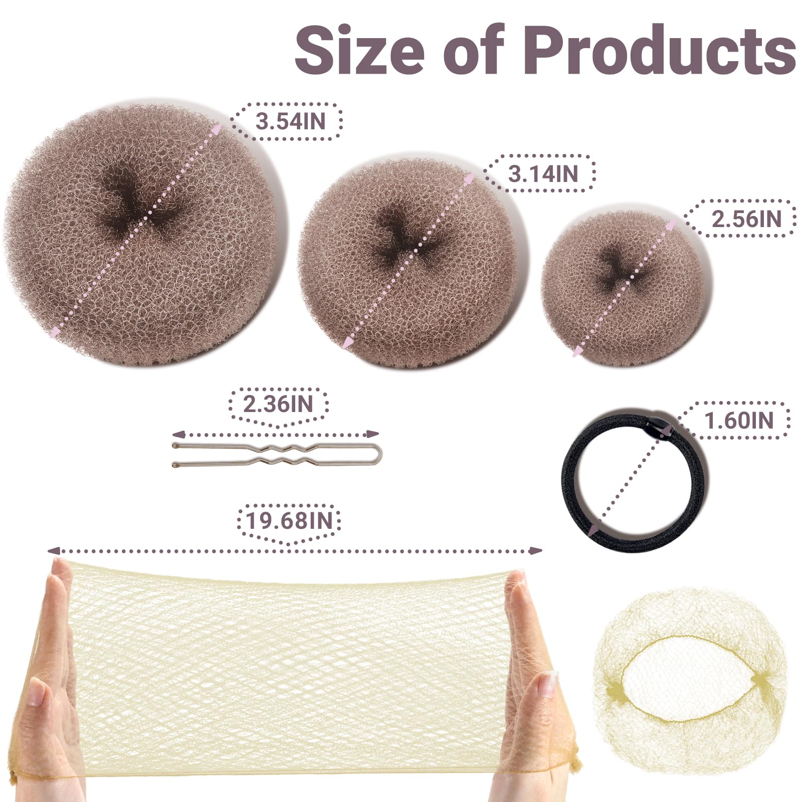 TsMADDTs Hair Bun Maker Set – 8 Donuts, Invisible Nets, 40 Pins, 5 Ties for Ballet & Dance