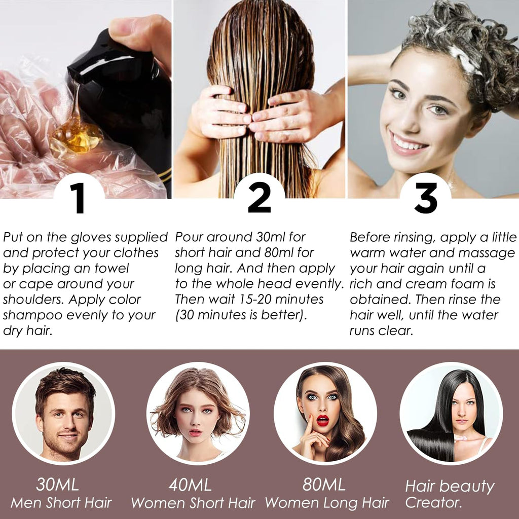 TSSPLUS 500ml Hair Coloring Shampoo – Natural Plant Essence, Gray Coverage, Dark Brown