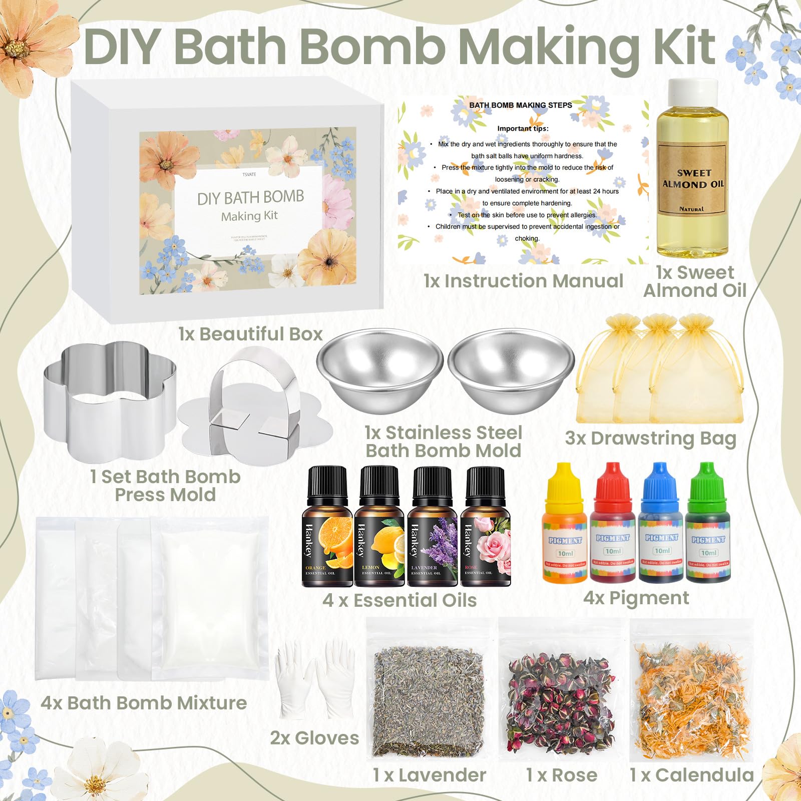 TSVATE Bath Bomb Making Kit – DIY Spa Bombs for Women | Create Colorful Fizz at Home