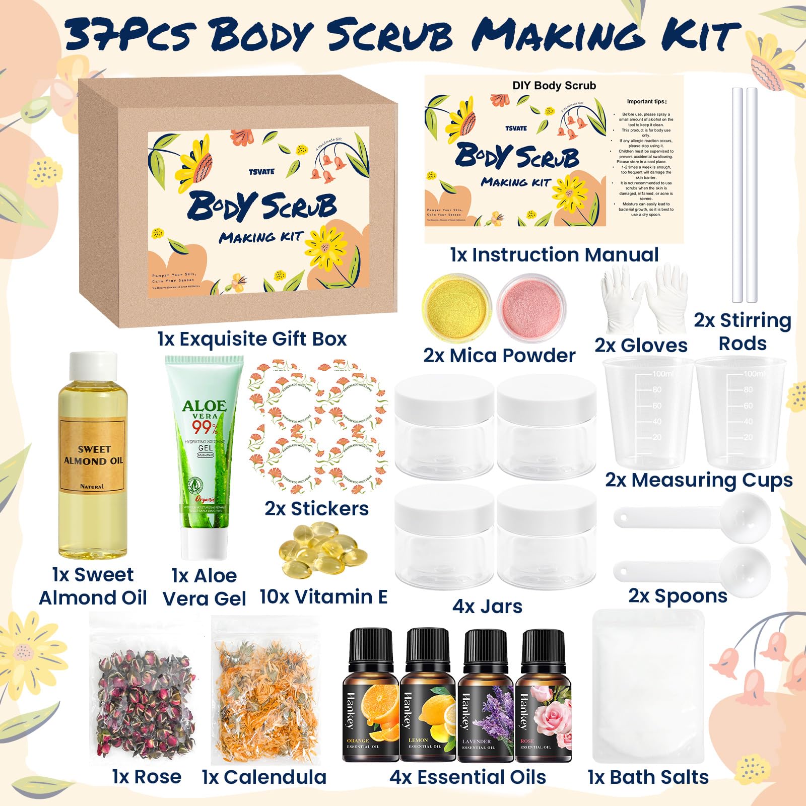 TSVATE DIY Body Scrub Kit – Almond Oil Salt Scrub for Moisturizing & Exfoliation