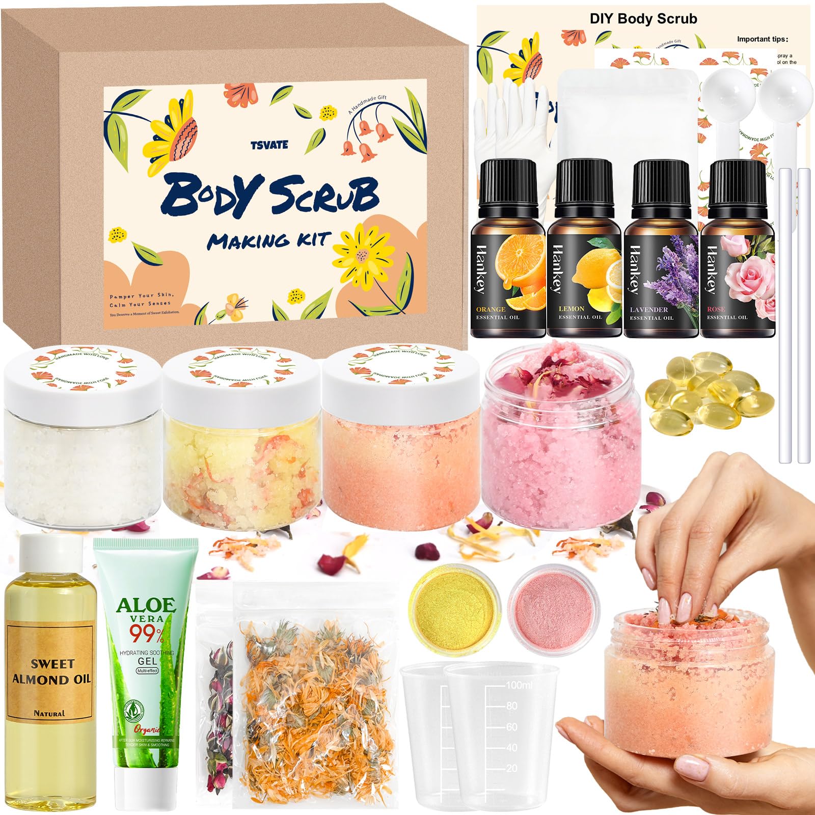TSVATE DIY Body Scrub Kit – Almond Oil Salt Scrub for Moisturizing & Exfoliation