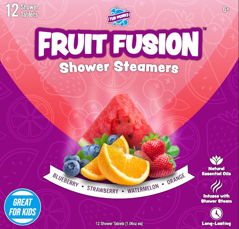 Tub Works Fruit Fusion Shower Steamers – 12 Pack for Kids | Fresh, Fruity Aromatherapy