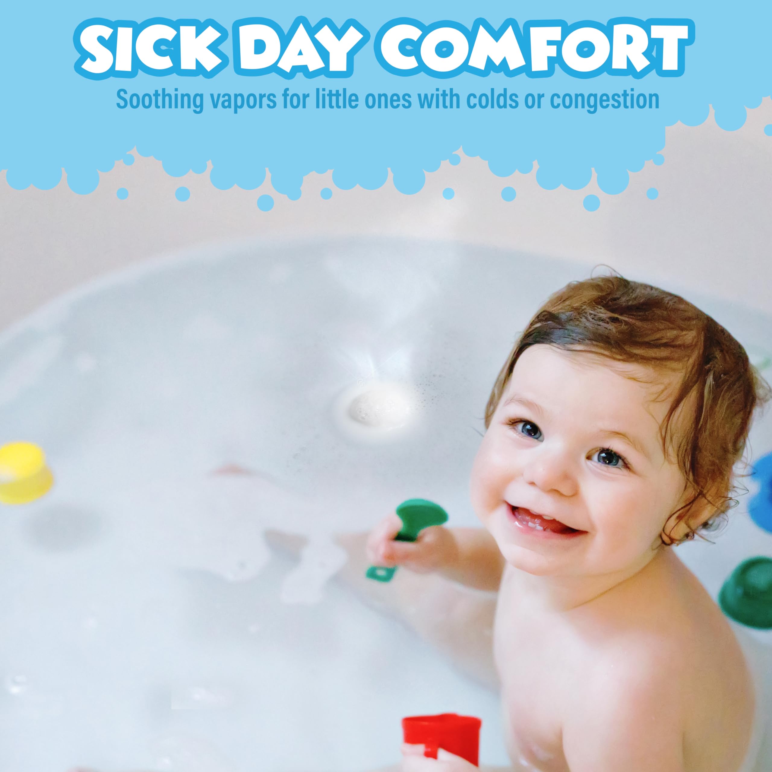 Tub Works Vapor Bath Bombs for Toddlers & Kids – 12 Pack | Eucalyptus, Lavender & Menthol Aromatherapy Bath Bombs
