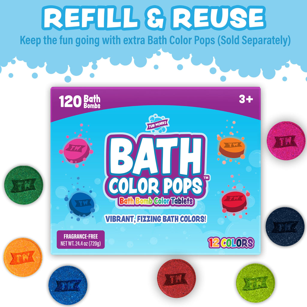 Tub Works Bath Color Brush Kids Bath Bomb Set – Nontoxic & Fragrance-Free | Paint Water with Vibrant Colors