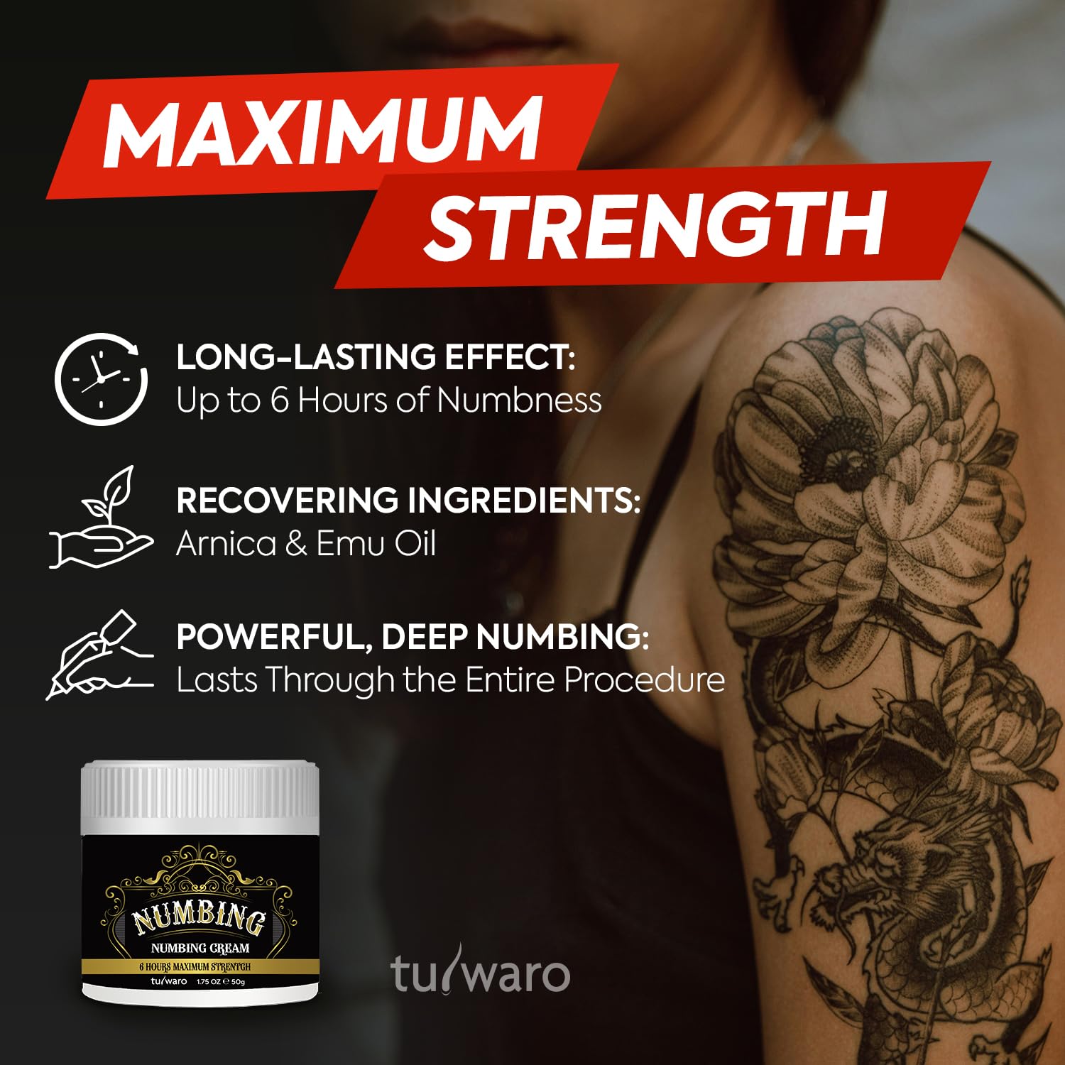 tuiwaro Numbing Cream Extra Strength – Fast-Absorbing, Long-Lasting Relief, 50 mL