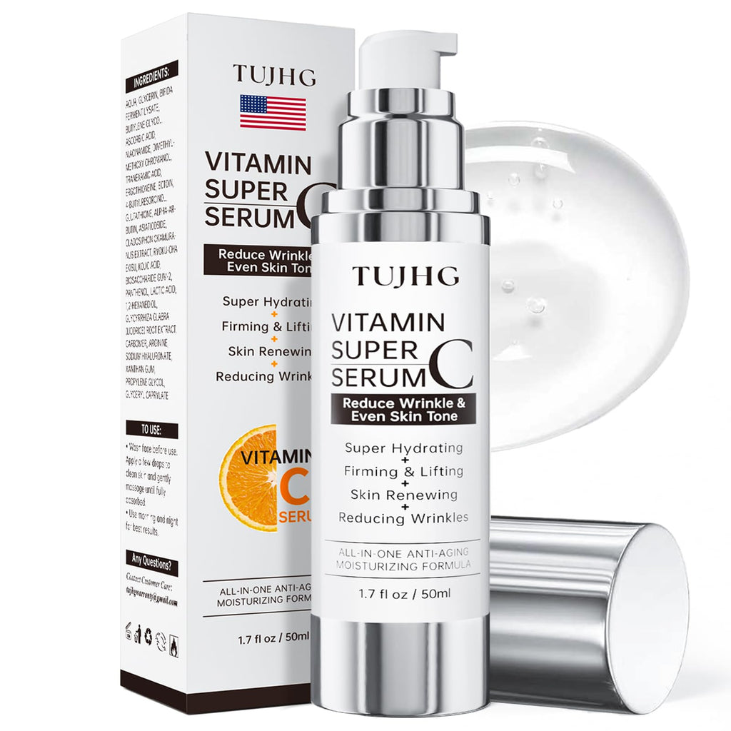 TUJHG Vitamin C Retinol Serum for Face – Brightening & Anti-Aging with HA, Peptides & Collagen, 1.7 fl oz