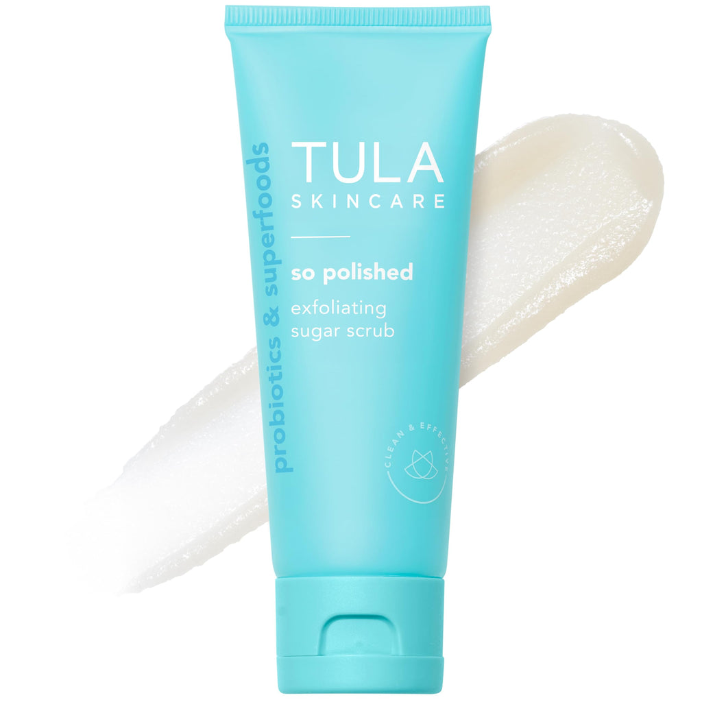 TULA So Polished Exfoliating Sugar Scrub – Gentle Face Scrub with Papaya, Pineapple & Probiotics, 2.9 oz