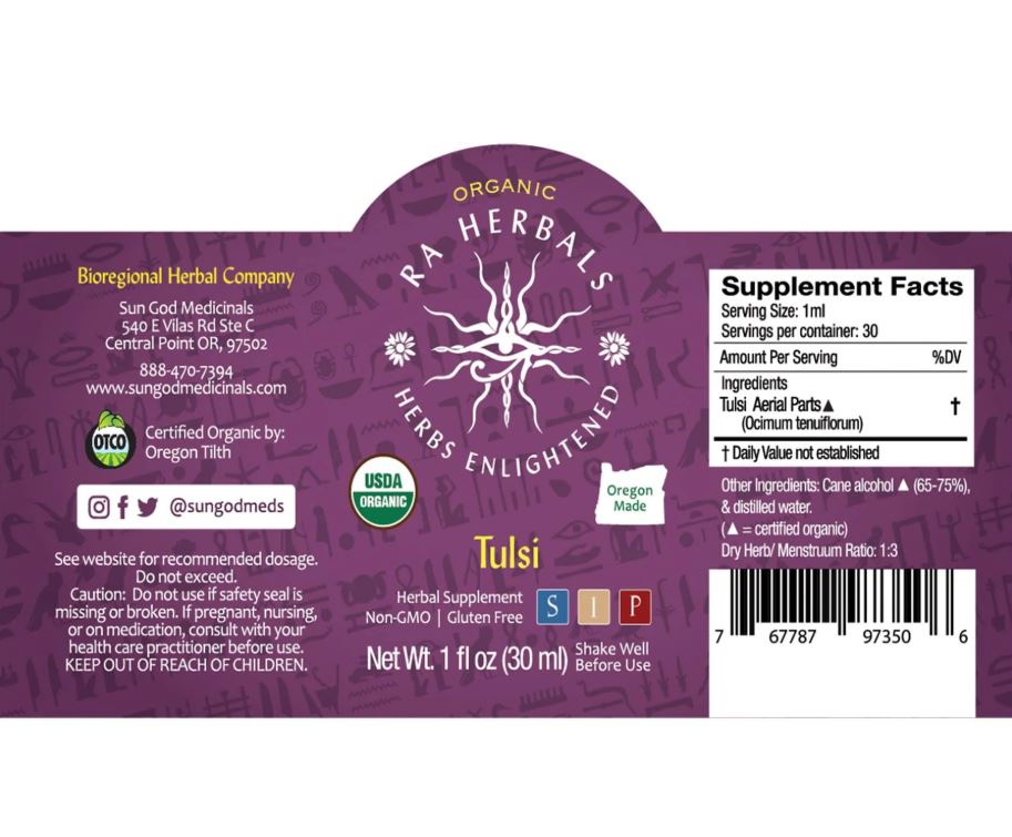 Organic Tulsi Tincture for STRESS, NERVOUS SYSTEM & MENTAL BALANCE