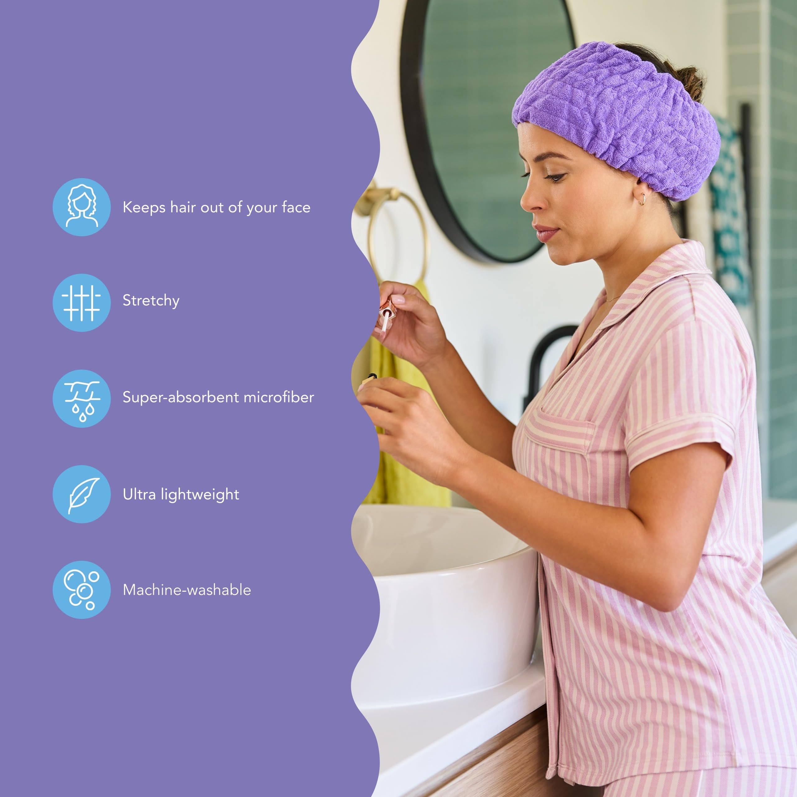 Turbie Twist 4-Pack Turbie Band – Extra-Wide Microfiber Spa Headbands for All Hair Types | Pink, Purple, Blue & White