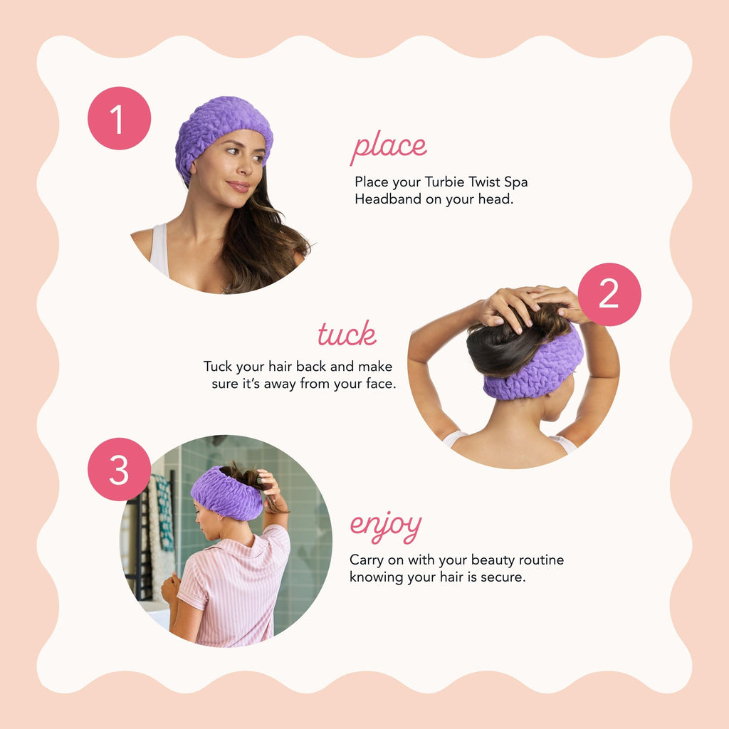 Turbie Twist 4-Pack Turbie Band – Extra-Wide Microfiber Spa Headbands for All Hair Types | Pink, Purple, Blue & White