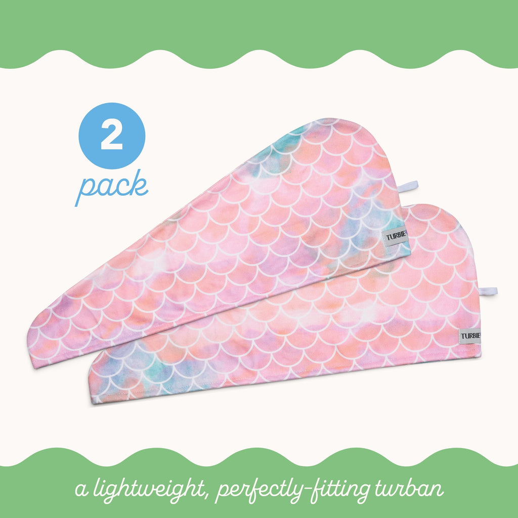 Turbie Twist 2-Pack Mermaid Microfiber Hair Towel Wrap – Fast Dry, Travel-Ready