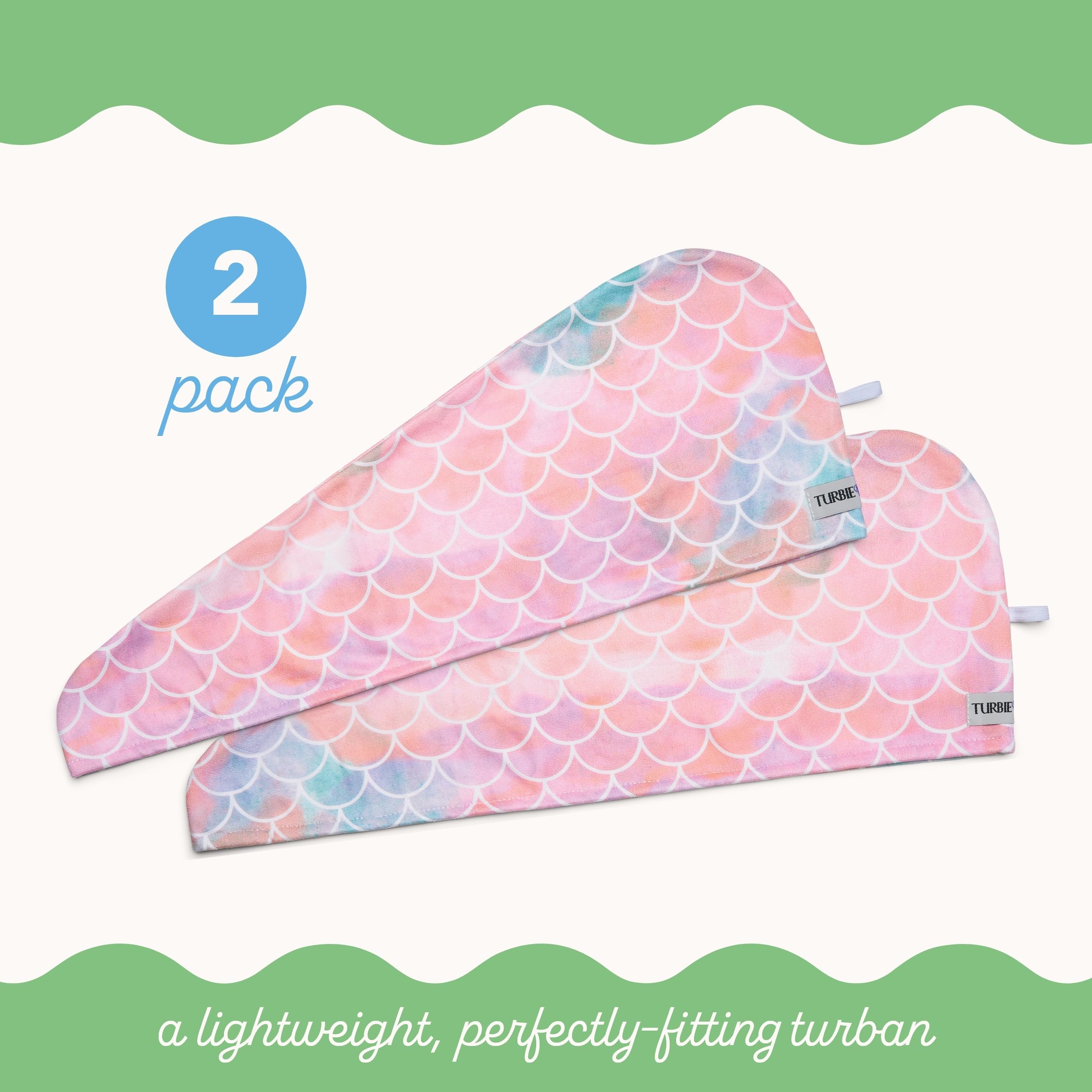 Turbie Twist 2-Pack Mermaid Microfiber Hair Towel Wrap – Fast Dry, Travel-Ready