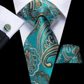 Turquoise Paisley Silk Tie - With Matching Cufflinks & Pocket Square