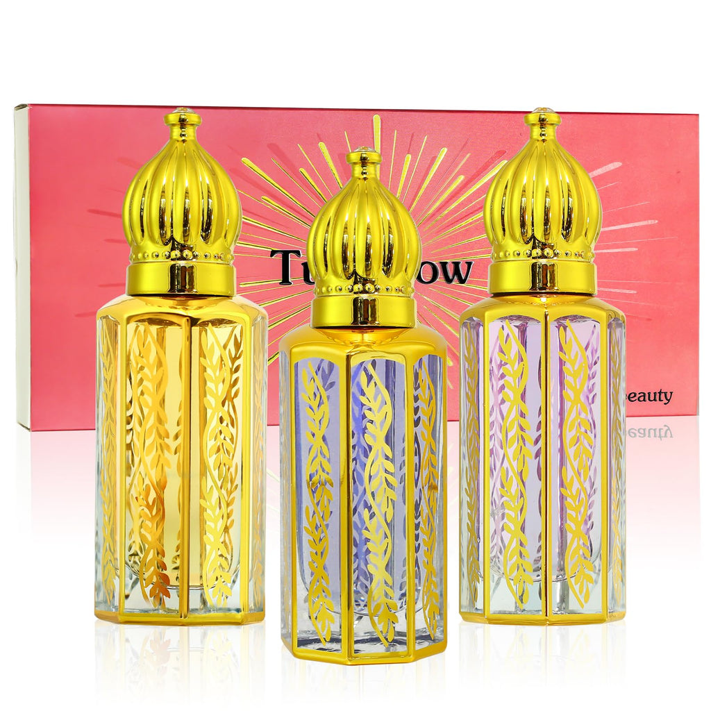 Tuteshow 3-Pack Arabic Perfume for Women – Floral & Sandalwood Roll-On, 0.4 fl oz each
