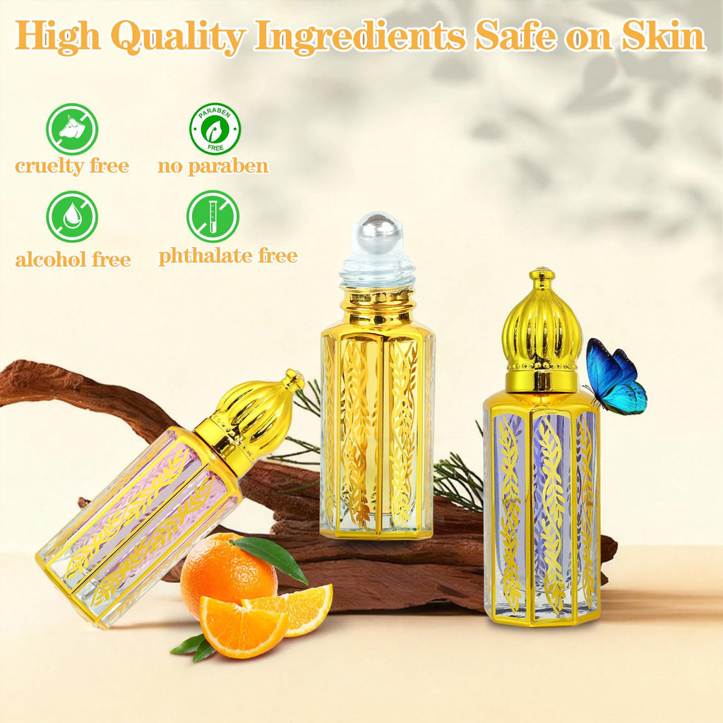 Tuteshow 3-Pack Arabic Perfume for Women – Floral & Sandalwood Roll-On, 0.4 fl oz each