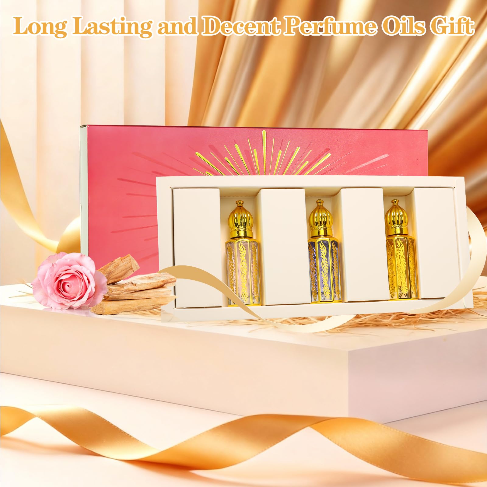 Tuteshow 3-Pack Arabic Perfume for Women – Floral & Sandalwood Roll-On, 0.4 fl oz each